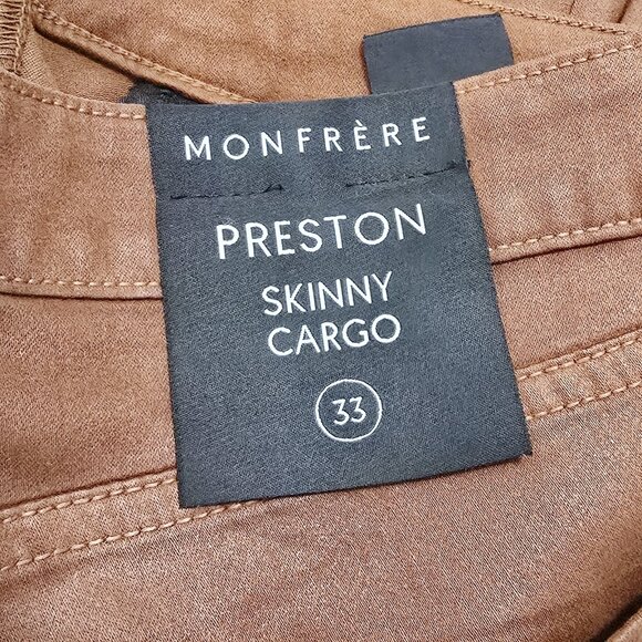 Monfrere - 33 Preston Cargo Pants Slim Fit Stretch Utility Coated Toffee $328 - Picture 7 of 8